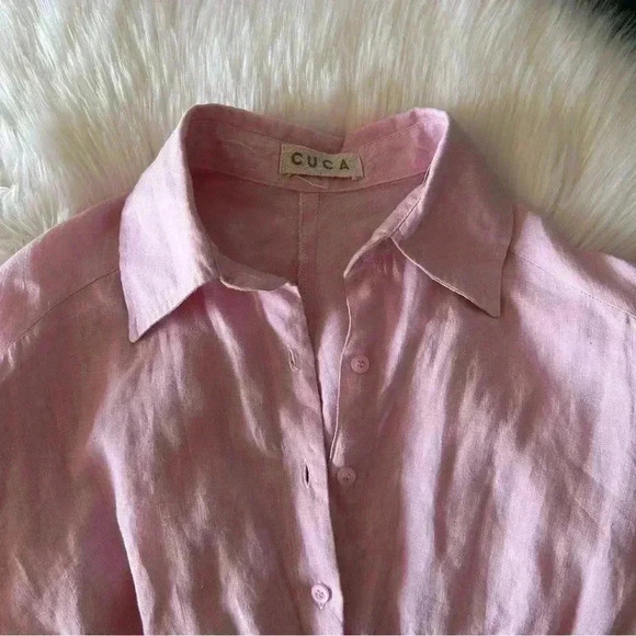 New CUCA 100% Linen Pink Mar Dress M - Picture 8 of 9